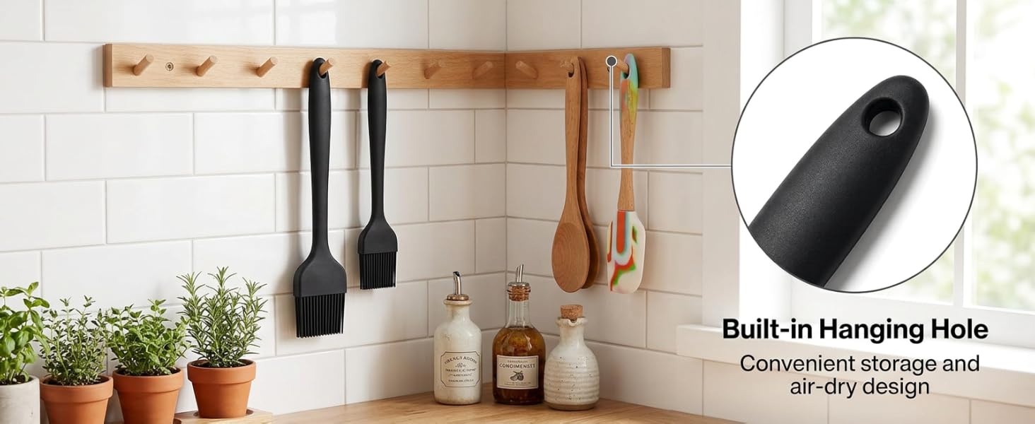 Hanging hole silicone basting brushes