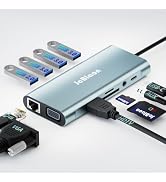 JcBlaon 11-in-1 USB C Docking Station with 4K@30Hz HDTV, 1080P VGA, Gigabit Ethernet, 87W PD, 3 U...