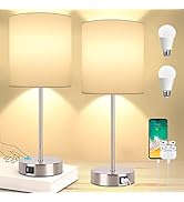 Dott Arts Set of 2 Touch Control Table Lamps with 2 USB Ports & AC Outlet Modern Beside Nightstan...
