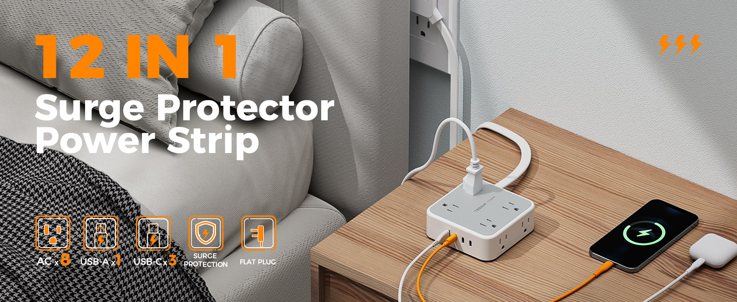 Flat plug power strip