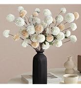 10 Pcs Fake Flowers, Artificial Mums With Long Stems, Faux Pompon Mums Floral Arrangement, 2 Mixe...