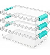 3 PCS Storage Bins with Latching Lids, Clear Organizer Bins, Stackable Office Organization and St...