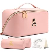 BOYATU Makeup Bag Gift for Women: 3-in-1 Travel Personalized Cosmetic Bag | Initial Make up Bag -...