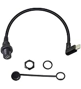 30cm USB Type C 2.0 Right Angle Male to Female Car Flush Mount Dash Waterproof Extension Cable fo...