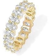 PAVOI 14K Yellow Gold Plated Love Rings Oval Cubic Zirconia 5mm Stackable Yellow Gold Rings for W...