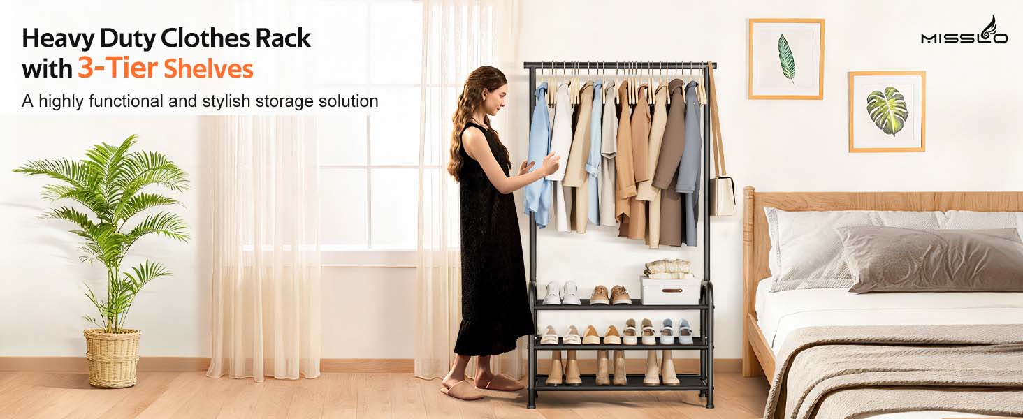 Clothing Racks for Hanging Clothes with 3 Shelves