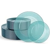 FLOWERCAT 100PCS Clear Blue Plastic Plates - Heavy Duty Plastic Plates Disposable for Summer part...