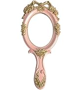 Nerien Handheld Mirror Vanity Makeup Mirror Travel Princess Metal Cosmetic Mirror Portable Oval E...