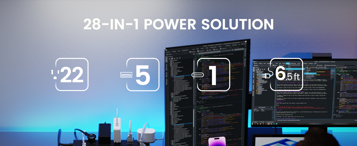 SUPERDANNY Power Strip Surge Protector with 6 USB (1 USB-C)