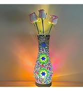 JAITAIK Turkish Moroccan Table Lamp, Mosaic Vase Lamp, Colorful Handmade Glass Vase, Decorative L...