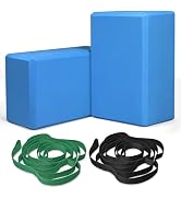 Yoga Blocks and Yoga Straps Set, 2 Large Yoga Blocks 9×6×4 inches, 2 Stretching Yoga Straps, Non-...