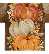 RABUSOFA Pumpkins Golden Maple Leaves Fall Table Runner,Seasonal Autumn Thanksgiving Kitchen Dini...