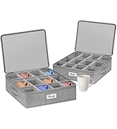 punemi Mug Storage Organizer w/Hard Shell Sides & Bottom, Padded Dividers, 2-Pack Stackable Coffe...