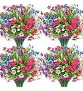 Besteek 20 Bundles Artificial Flowers for Outdoors Decoration Fake Silk Flowers UV Resistant Faux...