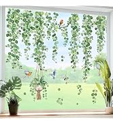 decalmile Spring Hanging Vine Double Sided Window Clings Green Leaves Plants Window Decals Anti-C...