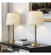 Oneach 19.5” Warm Gold Table Lamps Set of 2, Pull Chain Switch Bedside Table Lamps, Modern Nights...