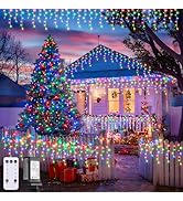 JMEXSUSS 400 LED 38.8Ft Icicle Christmas Lights with Remote - Outdoor Multicolor String Lights Pl...