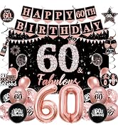 60th Birthday Decorations for Women, Rose Gold Black Happy 60th Birthday Party Decorations, 60 & ...