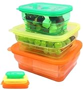FUSMYE Set of 3 Clear Collapsible Full Silicone Food Storage Containers with Lids, Bento Lunch bo...