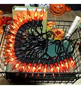 27.8Ft Fall Halloween Lights - Flickering Flame String Lights Orange Flickering String Lights wit...