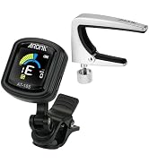 Aroma Guitar Tuner Clip On and Adjustable Tension Capo Bundle, Chromatic Tuner Rechargeable with ...