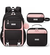Fimibuke Backpacks for Girls, 3 PCS Waterproof School Backpack with Lunch Box & Pencil Pouch for ...