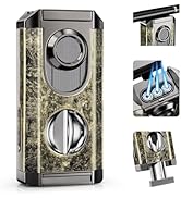Triple Jet Windproof Refillable Torch Lighter with Holder, Adjustable Flame Control, Portable But...