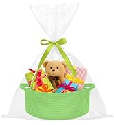 ShellKingdom Storage Basket with Handles, Empty Gift Basket with Gift Bags and Ribbon, Small Wove...