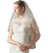 YAEISM Golden Ribbon Edge Wedding Veil 2 Tier Champagne Gold Trim Ivory Bridal Veil Simple Tulle ...