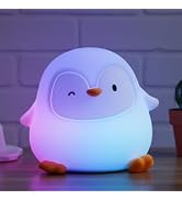POSSHE Penguin Night Light with Squishy Soft Silicone, RGB Flashing Color, Dimmable Rechargeable ...