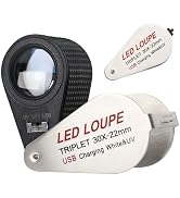 30x Magnification Jewelry Foldaway Loupe with UV and 6 Led Lights, 22mm Optical Glass Triplet Len...