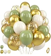 Sage Green and Gold Balloons, 50 PCS Sage Green Party Balloons, 12 Inch Metallic Gold Confetti Av...