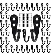 POZEAN Small Coat Hooks for Hanging, 40Pack Black Coat Hooks with 80 Screws,Wall Hanging Coats,fo...