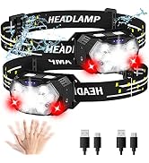 PLUSINTO 9 LED Headlamp Rechargeable 2 Pack, 2000 Lumens Super Bright Head Lamp with Red Light, 1...