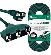 ELECTERY 40 Ft Green Extension Cord with 3 Electrical Power Outlets - 16/3 SJTW Grounded Plug - M...
