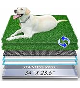 Dog Grass Pad with Tray, Reusable Large Artificial Turf Grass Potty and Puppy Pee Pads for Dogs, ...