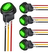 Nilight 5Pcs Waterproof Round Rocker Toggle Green LED Switch 12V 20A 3 Pin ON Off SPST for Car Tr...