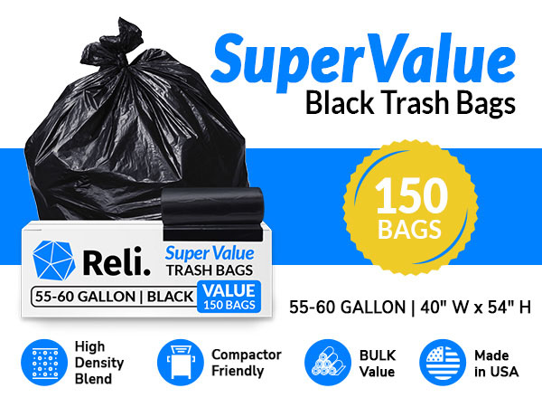 SuperValue Black Trash Bags 55-60 Gallon (150pk)