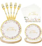 Crisky Wildflower Birthday Plates and Napkins set Women/Men Floral Disposable Tableware Set of 24...