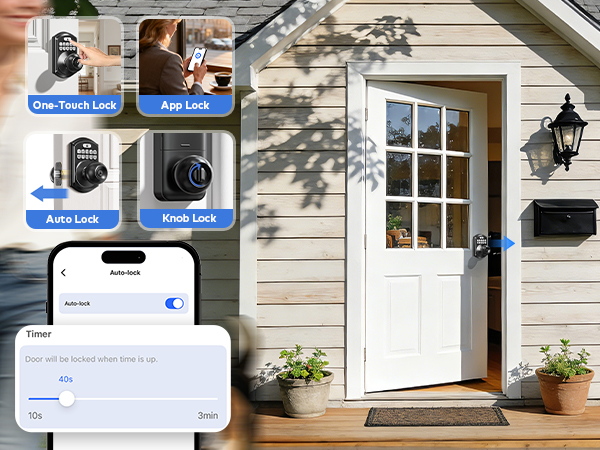 Lock your door via one-touch, auto lock, app control, or interior knob for flexible, secure access