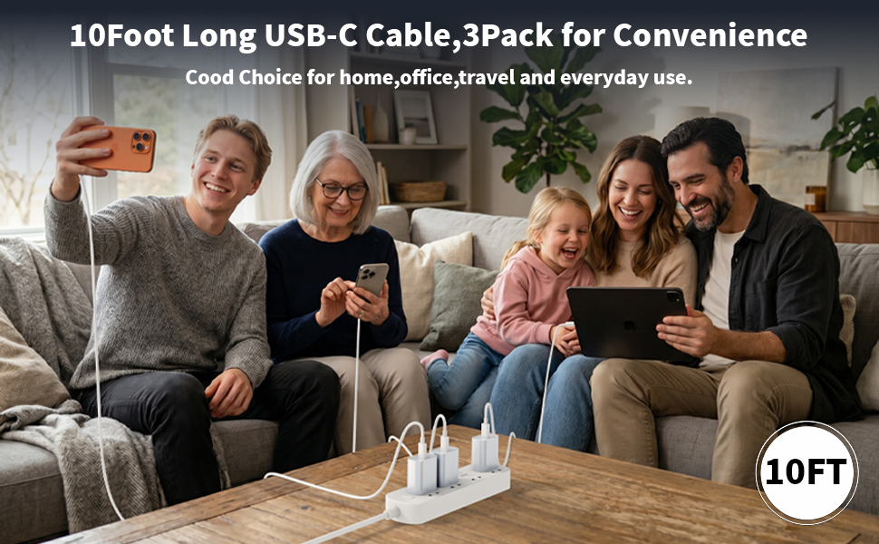 3Pack 10FT USB C Charger Type C Charger