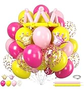 Pink and Yellow Balloons, 50pcs Hot Pink Yellow Balloons With Pastel Long Balloon Gold Crown Foil...