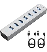 7 Ports USB Hub, Aluminum Multiport Desktop USB Adapter Powered USB Splitter for Laptop, Mobile P...