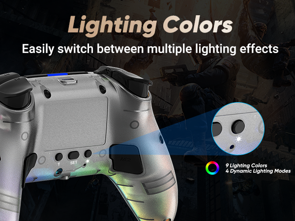 9 lighting colors and 4 light modes