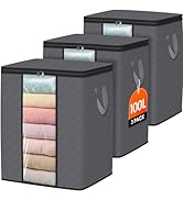 SpaceWhisper 3 Pack 100L Clothes Storage, Foldable Thick Fabric Blanket Storage Bags, Containers ...