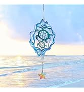 Sea Turtle Hanging Wind Spinners - 12 Inch 3D Kinetic Outdoor Large Metal Wind Spinner Blue Wave ...