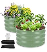 Cycayit Round Metal Raised Garden Bed 2 Pack with Fabric Liners, 2 ft × 2 ft × 1 ft, Outdoor Plan...