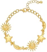 Gold Charm Bracelet for Women, Sun Moon Star Celestial Jewelry, Dainty Astronomical Zodiac Bracel...