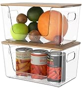 MaraFansie 2 Pack Clear Storage Bins with Lid for Kitchen Use, Stackable Pantry Organizer with Ha...