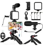 Kalofaye Vlogging Kit for iPhone, Android (with Tripod), with Mini LED Video Light + Cardioid Mic...